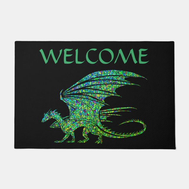 Amazing Green Mosaic Dragon  Doormat (Front)
