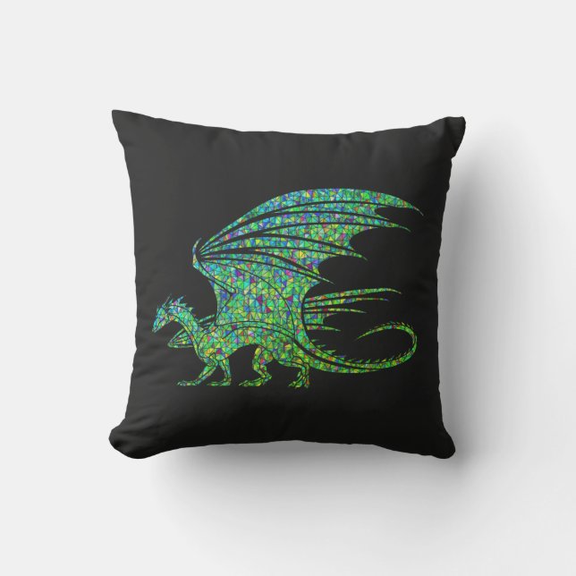 Amazing Green Mosaic Dragon  Outdoor Pillow (Front)