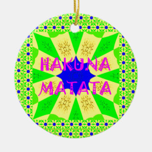 Amazing Hakuna Matata Lemon Green Abstract Design  Ceramic Ornament