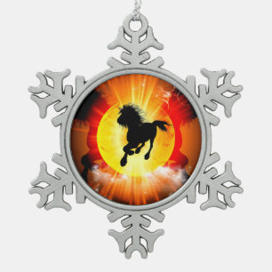 Amazing horse silhouette in black snowflake pewter christmas ornament