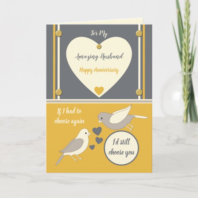 Amazing Husband grey orange Wedding Anniversary Card (Front)