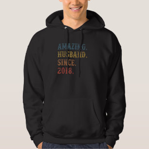 Amazing Husband Since 2018 Retro 4 Wedding Anivers Hoodie