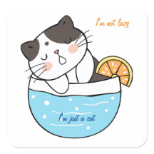 Amazing Lazy Cat Custom Text Square Sticker