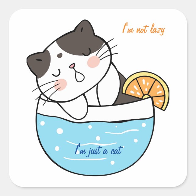 Amazing Lazy Cat Custom Text Square Sticker (Front)