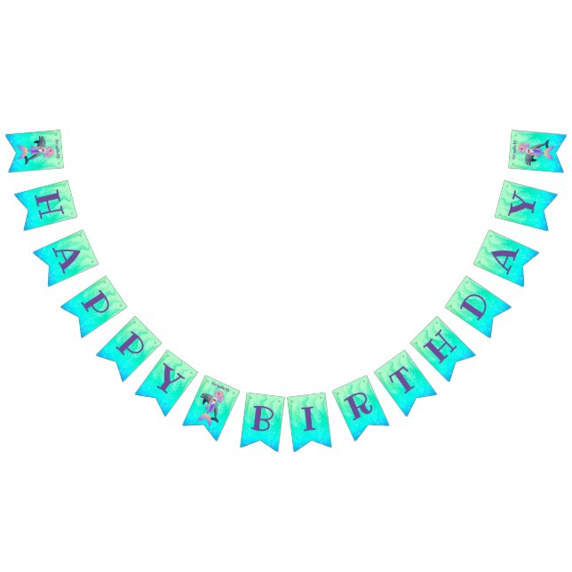 Amazing Mermaid with rainbow hair & tail Birthday  Bunting Flags (All)