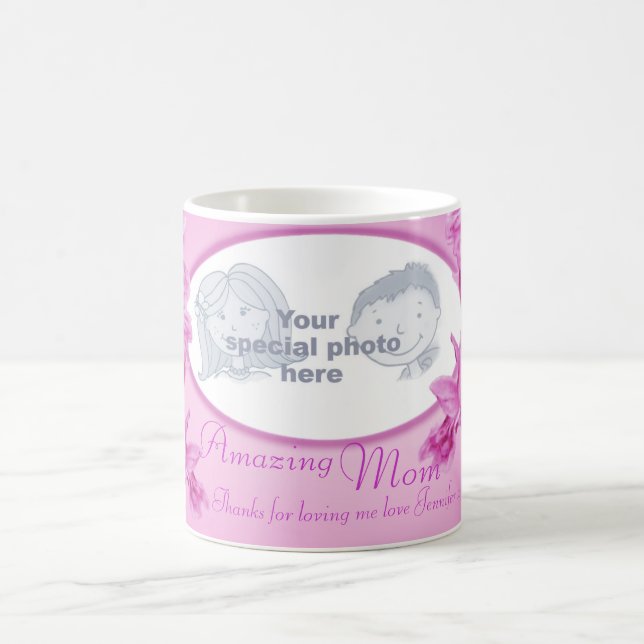 Amazing Mom pink orchid "own photo" thanks mug (Center)