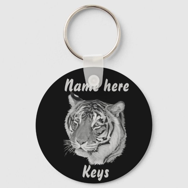 amazing monochrome picture of tiger keychain (Front)