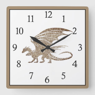 Amazing Mosaic Dragon Black Numbers Square Wall Clock