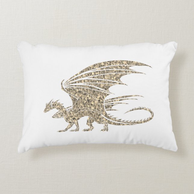 Amazing Mosaic Dragon Golden Accent Pillow (Front)