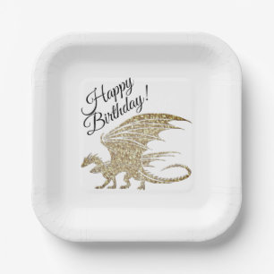 Amazing Mosaic Dragon Golden Birthday Paper Plates