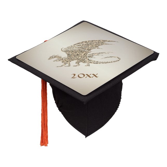 Amazing Mosaic Dragon Golden Graduation Cap Topper (Angled)