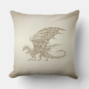 Amazing Mosaic Dragon Golden Outdoor Pillow