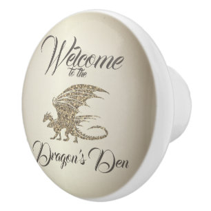 Amazing Mosaic Dragon Golden Welcome Ceramic Knob