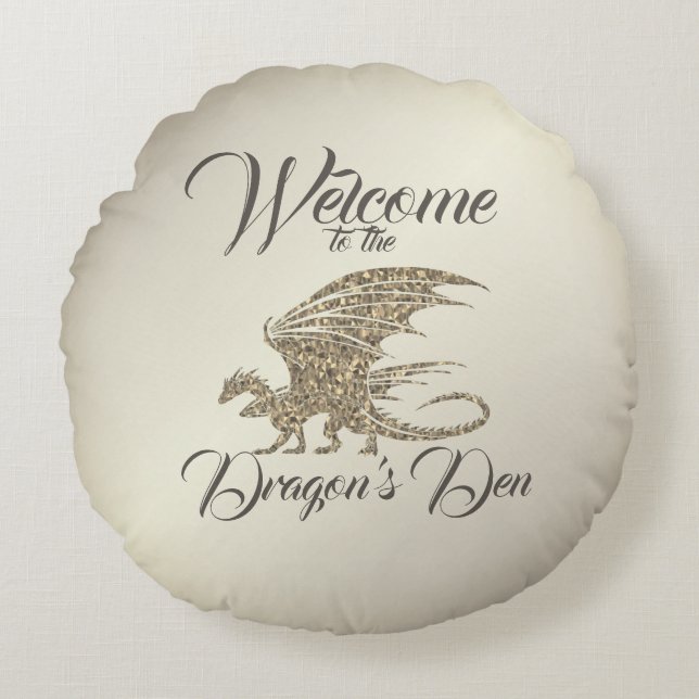 Amazing Mosaic Dragon Golden Welcome Round Pillow (Front)