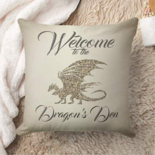 Amazing Mosaic Dragon Golden Welcome Throw Pillow