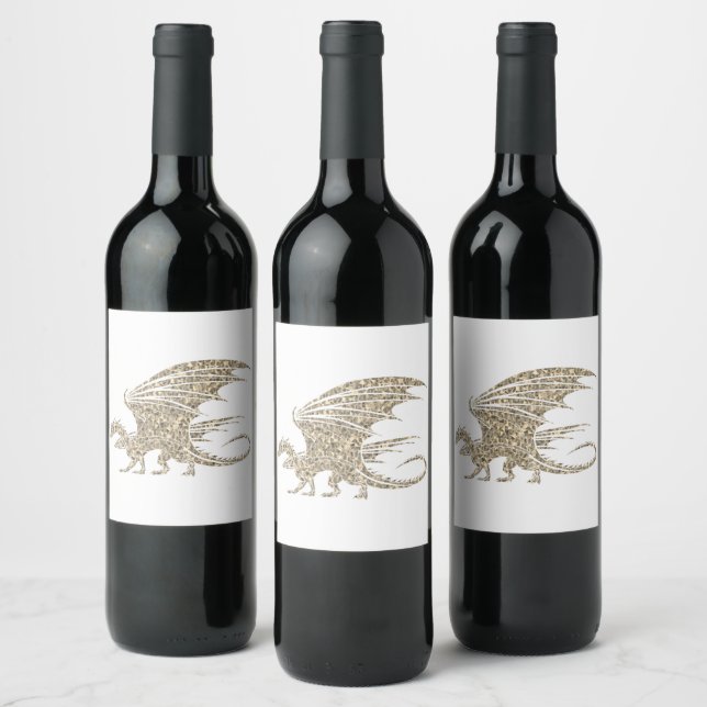 Amazing Mosaic Dragon Golden Wine Label (Bottles)