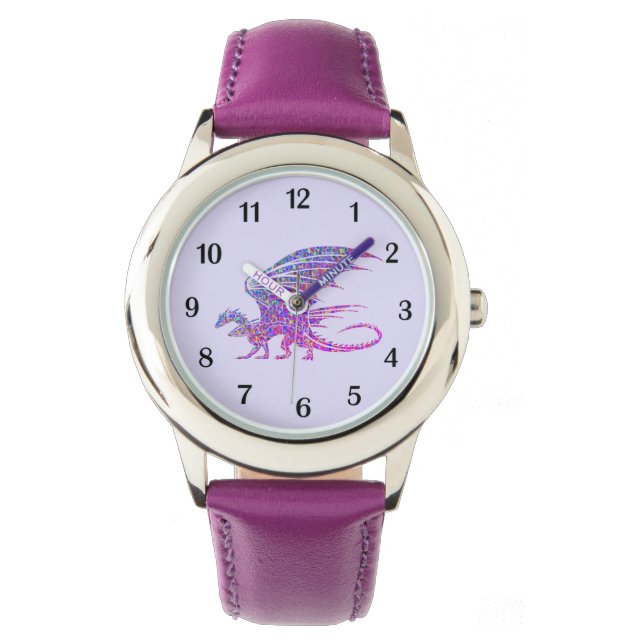 Amazing Mosaic Dragon Purple Black Numbers Watch (Front)