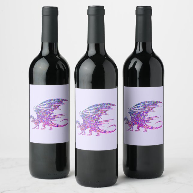 Amazing Mosaic Dragon Purple Wine Label (Bottles)
