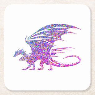 Amazing Mosaic Dragon Square Paper Coaster