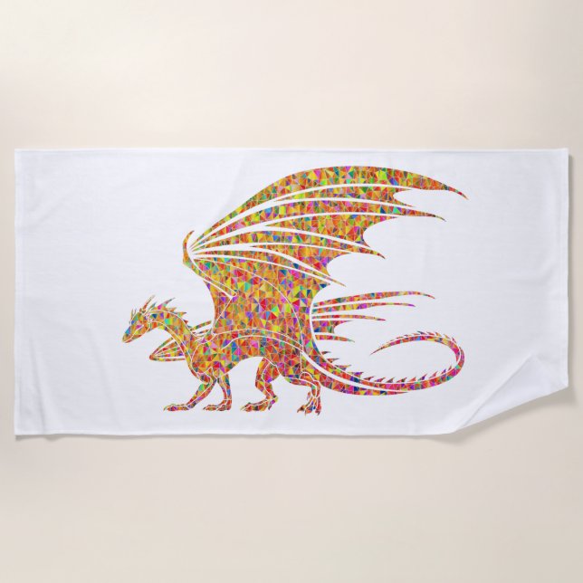 Amazing Mosaic Dragon White Beach Towel (Front)