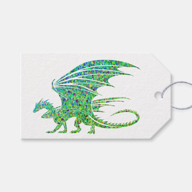 Amazing Mosaic Green Dragon Gift Tags (Front (Horizontal))