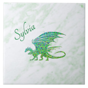 Amazing Mosaic Green Dragon Personal Tile