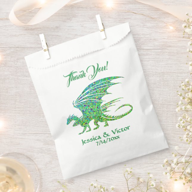 Amazing Mosaic Green Dragon Thank You Favour Bag (Clipped)