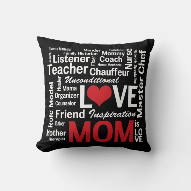 Amazing Multitasking Mom Red and Black Throw Pillow (Front)