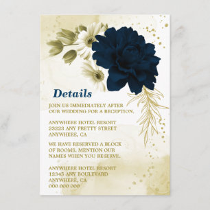 Amazing navy blue ivory gold flowers enclosure car card