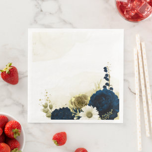 Amazing navy blue ivory gold flowers napkin