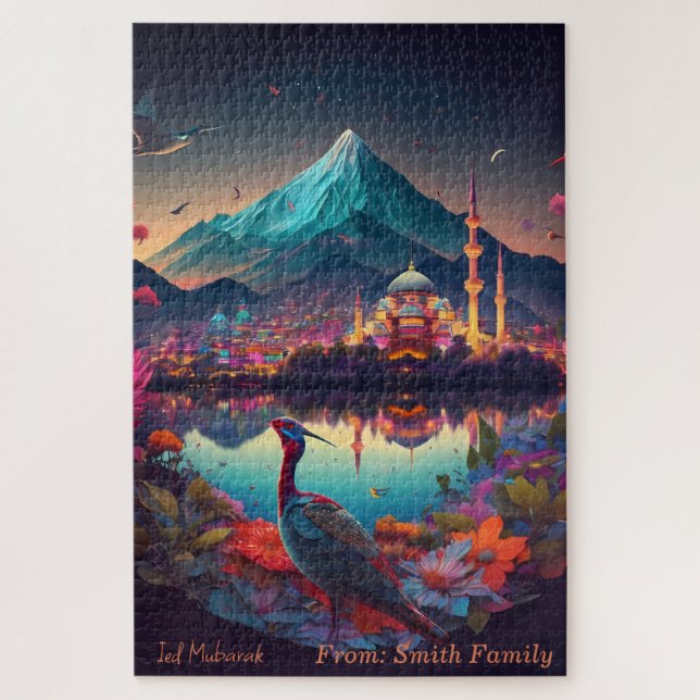 Amazing Night View of A Mosque-Light-Peacock-River Jigsaw Puzzle (Vertical)