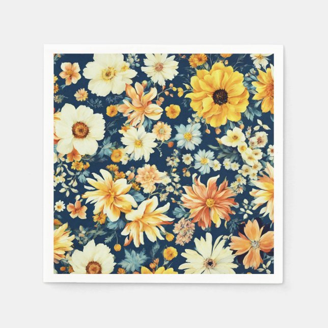 Amazing Orange Yellow and Delicate White Flowers Napkin (Front)