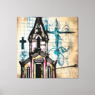 Amazing Pencil Sketch , Church, Jesus on Cross Canvas Print