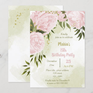 amazing pink flowers greenery birthday party invitation