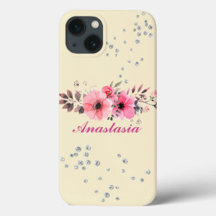 Amazing Pink Flowers with your name iPhone 13 Case