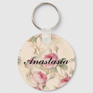 Amazing Pink Roses with your name Keychain