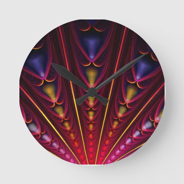 Amazing Pink Yellow Black Fractal Round Clock (Front)