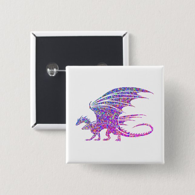 Amazing Purple Mosaic Dragon on white 2 Inch Square Button (Front & Back)