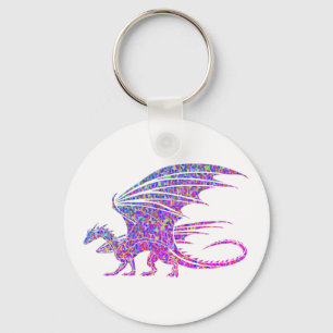 Amazing Purple Mosaic Dragon on white Keychain