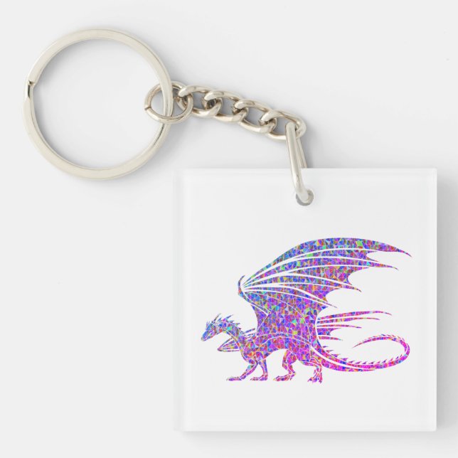 Amazing Purple Mosaic Dragon on white Keychain (Front)
