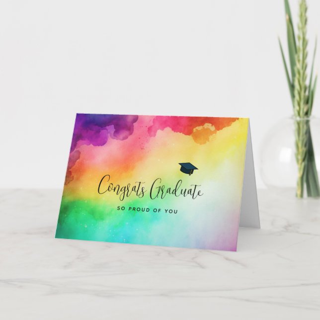 Amazing Rainbow Colours Abstract Design Graduation Card (Front)