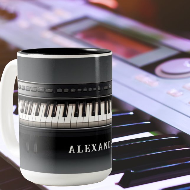 Amazing Realistic Piano Keyboard Two-Tone Coffee Mug (Piano Keys Personalized Two Tone Black and White Mug)