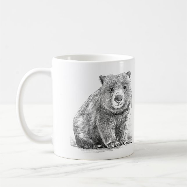 Amazing realistic wombat in pencil drawing style coffee mug (Left)