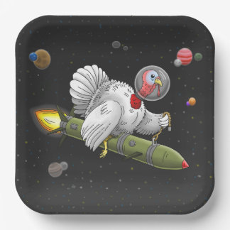 Amazing Rocket Turkey's Space Journey Paper Plate