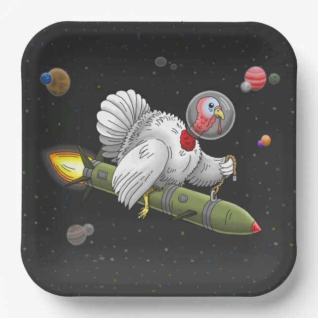 Amazing Rocket Turkey's Space Journey Paper Plate (Front)