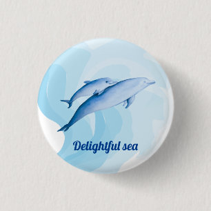 Amazing sea with dolphins 1 inch round button