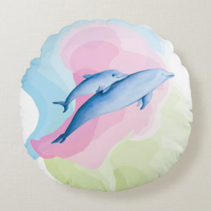 Amazing sea with dolphins round pillow