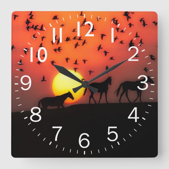 Amazing Silhouette Sunset Square Wall Clock (Front)