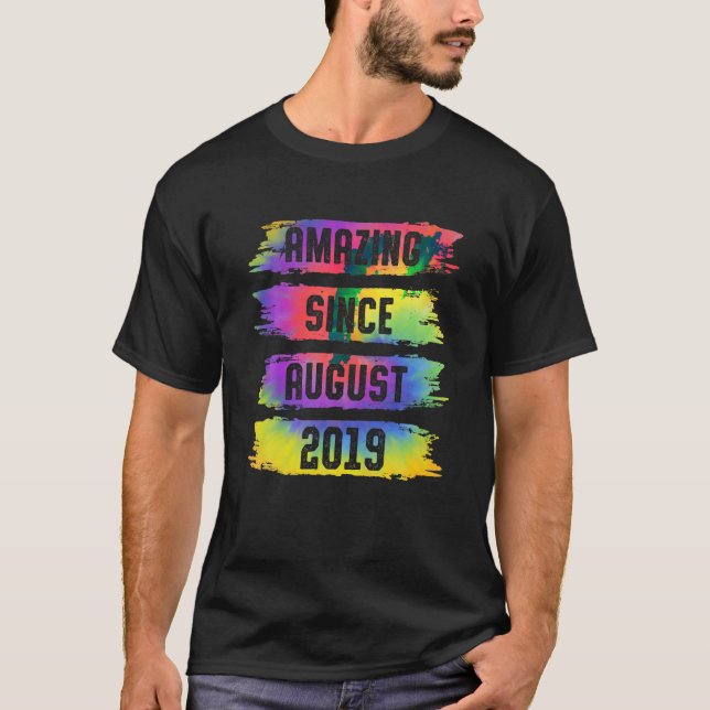 Amazing Since August 2019 4 Years Old Tie Dye 4th  T-Shirt (Front)
