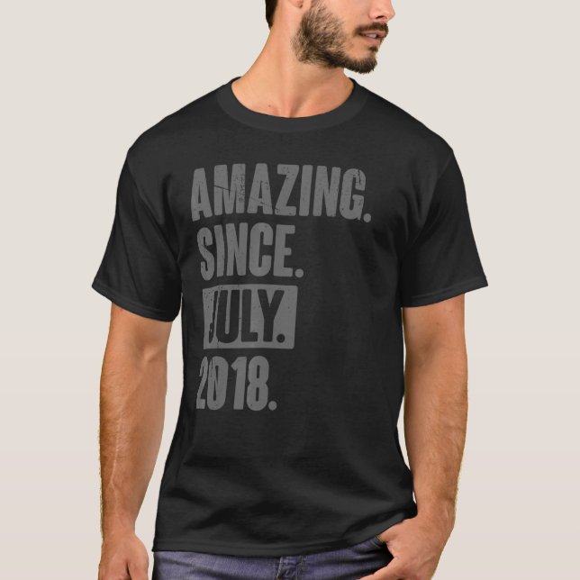 Amazing Since July 2018  4 Year Old 4th Birthday T-Shirt (Front)